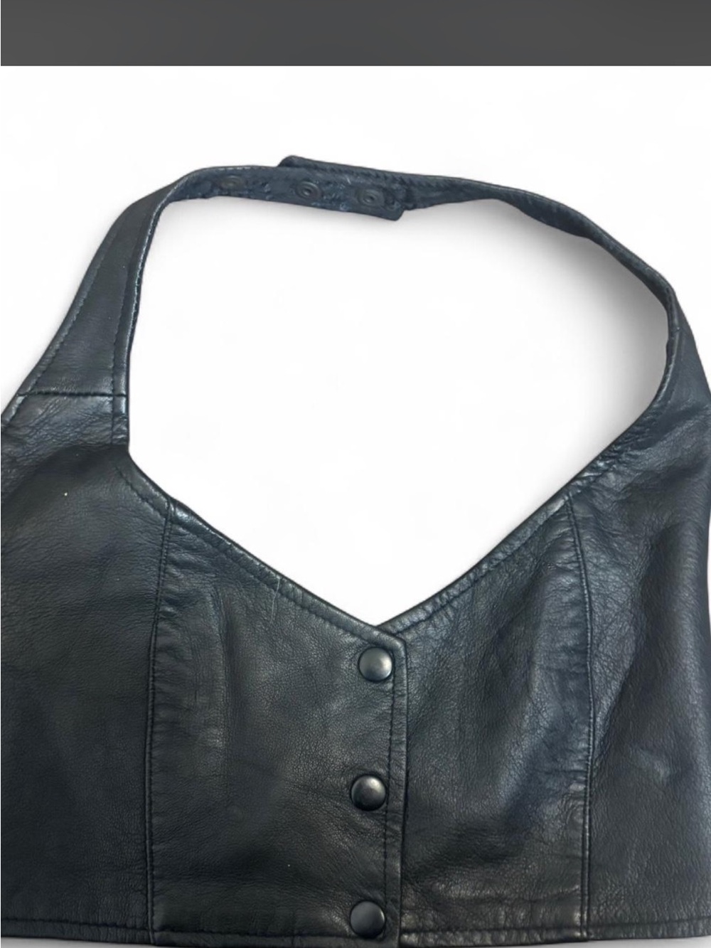 Black Leather Halter Crop Top - Unbranded